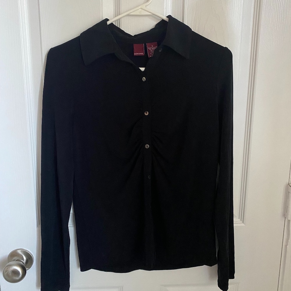 Merona Black Long Sleeved Collared Blouse
